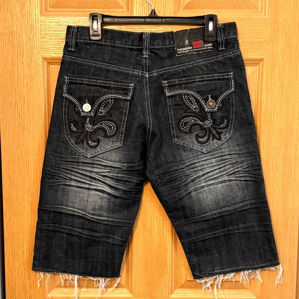 Vintage Premium RB Jean Shorts Men's Size 32 Blue Denim Flap Pockets Hip Hop Y2K